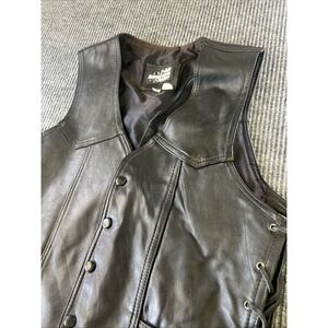 All American Rider Leather Motorcycle Vest Large Black Made in USA Tie‎ Side